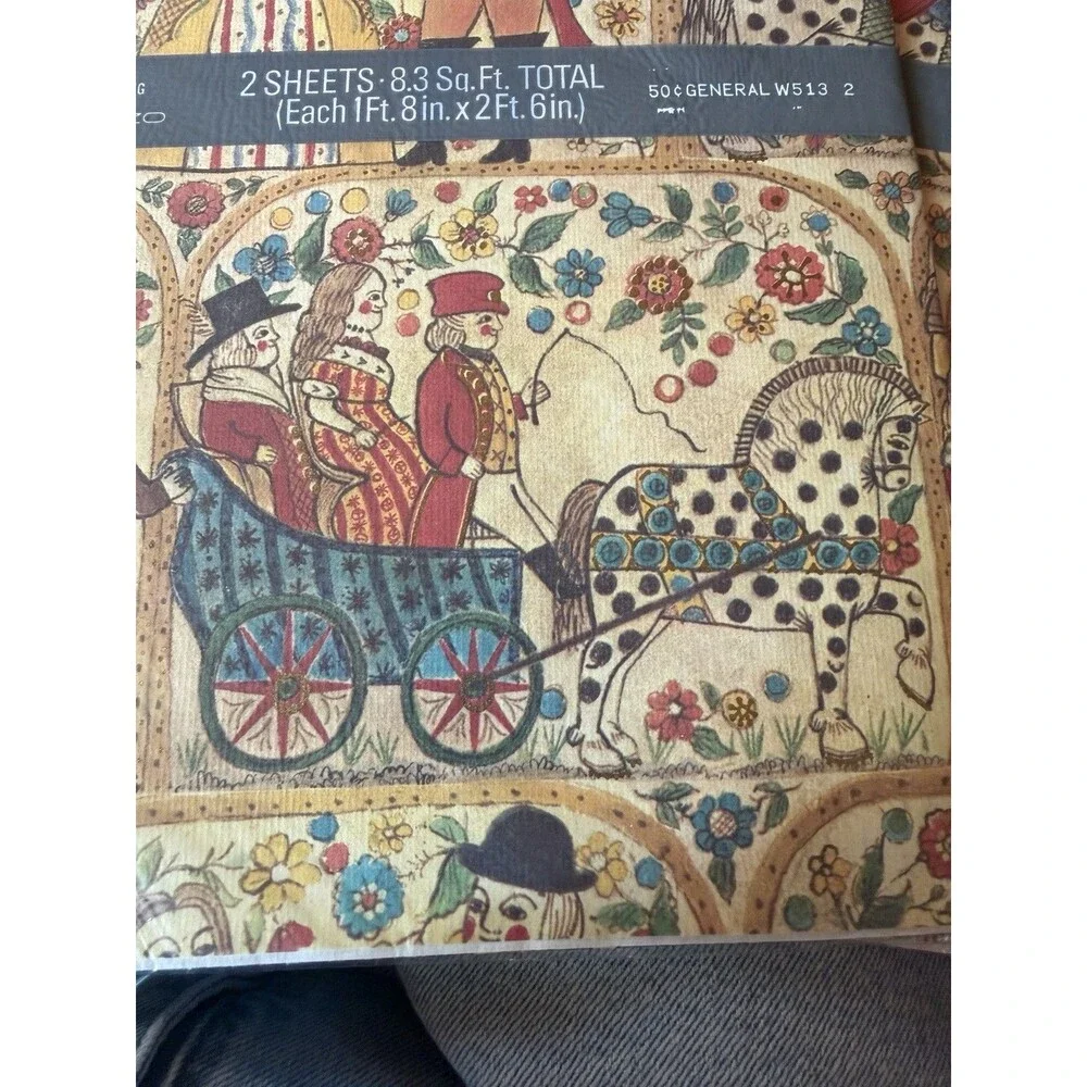 Vintage Colonial Scene Print Gift Wrap Paper By Color Magic 6 + Sheets 20